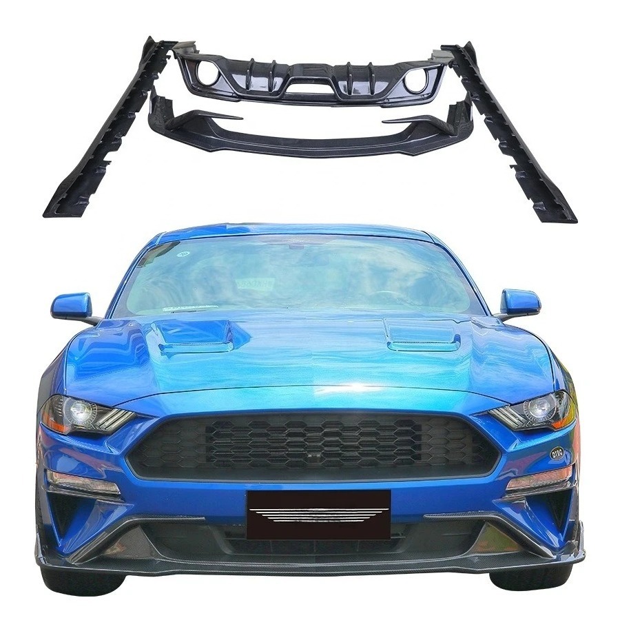 For  Mustang Body Kit New Carbon Fiber Front Lip Splitters Side Skirts Rear Diffuser with Exhaust Bumper Cut-Outs